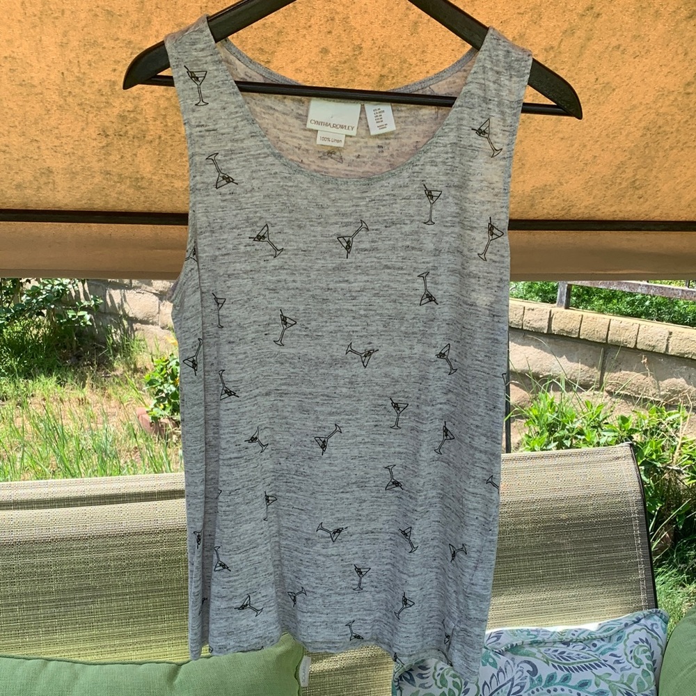 Cool Cynthia Rowley Gray Tank Top with Martini Glass Print